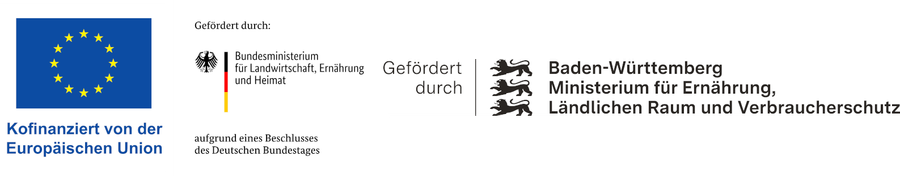 Funding logos: European Union, German Federal Ministry of Food, Agriculture and Homeland, Baden-Württemberg Ministry for Food, Rural Areas and Consumer Protection